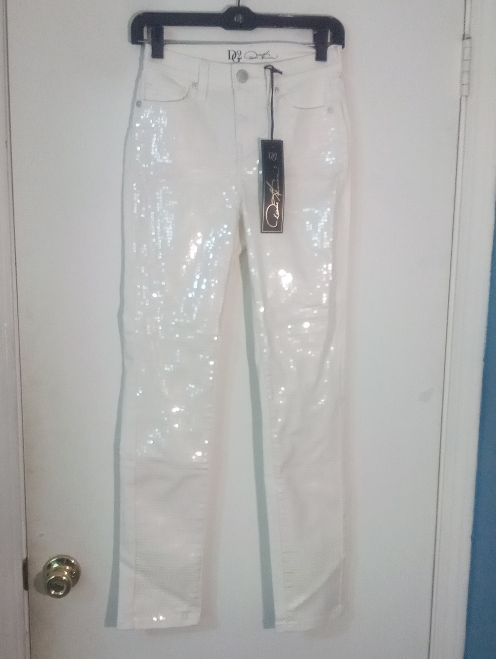 Dg2 White Sequin Jeans Sz 0 NWT $119 Slim Fit Stretch Waistband